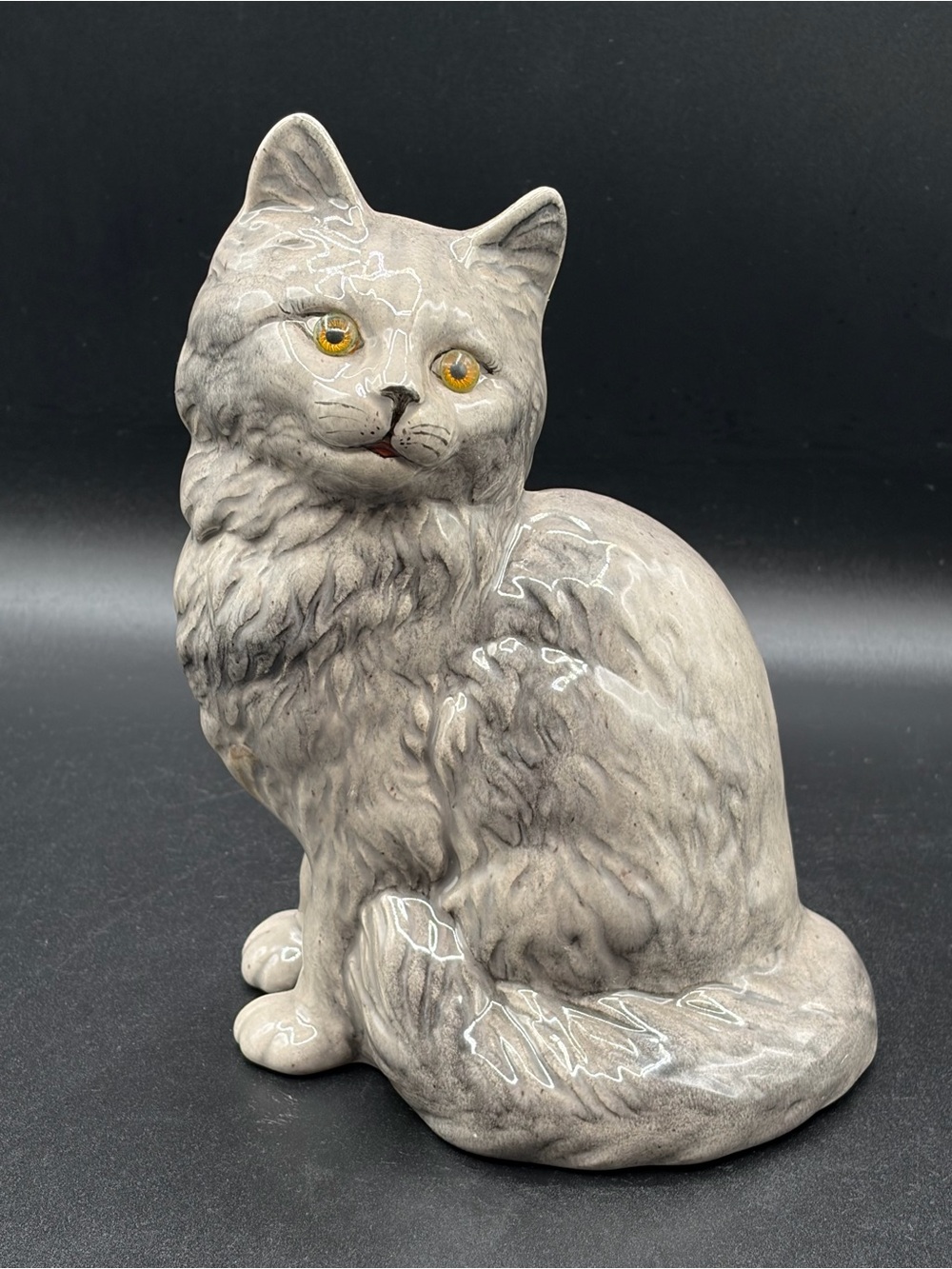 Artisan Hobbyist Hand Painted Kitty Bank With Original Plug Gray Dated/ Signed